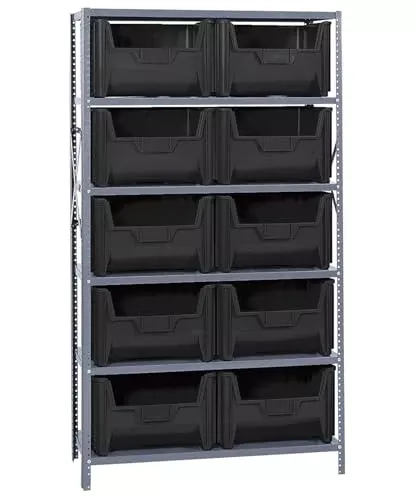 Quantum Storage Systems QSBU-700BK Solid Heavy Duty 6 Shelves 10 Giant Stack Black Bins 75" H x 36" W x 18" D