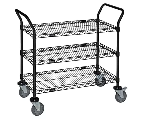 Quantum Storage Systems WRC-2448BK-3 Wire Utility Carts 3 Shelves Black Epoxy 38" H x 48" W x 24" D