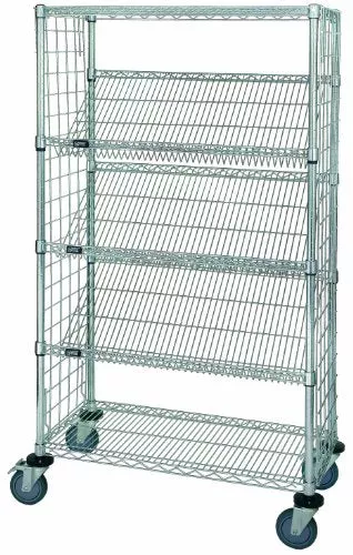 Quantum Storage Systems WRCSL5-63-2436EP 5-Tier Slanted Wire Shelving Suture Cart, Enclosed, 2 Horizontal & 3 Slanted Shelves, Chrome Finish, 69" H x 36" W x 24" L