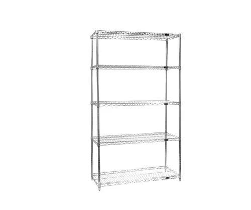 Quantum WR54-1236C-5 Wire Shelving Starter Kit with (5) Shelves and (4) Posts for Commercial Warehouse Storage Distribution | 800 lb Load Capacity | 36"W x 12"D x 54"H, Chrome-Plated Carbon Steel, NSF