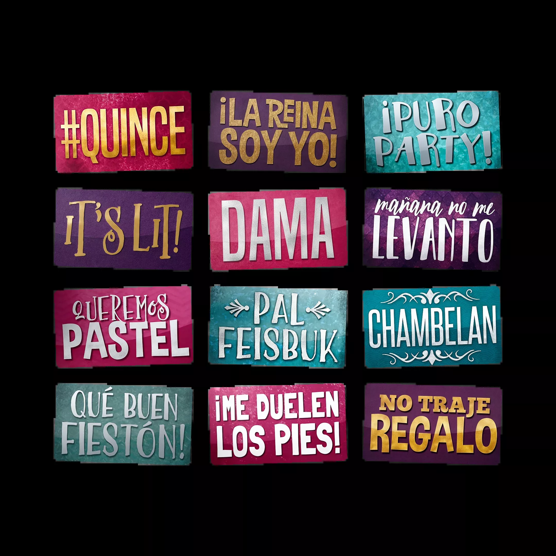 Quinceanera Photo Booth Props in Spanish - 6 Piece PVC Set