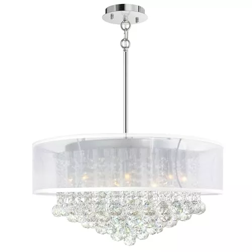 Radiant 24-Inch 12 Light Drum Shade Chandelier – Chrome Finish, Ideal for Dining Rooms, Kitchens, and Living Spaces