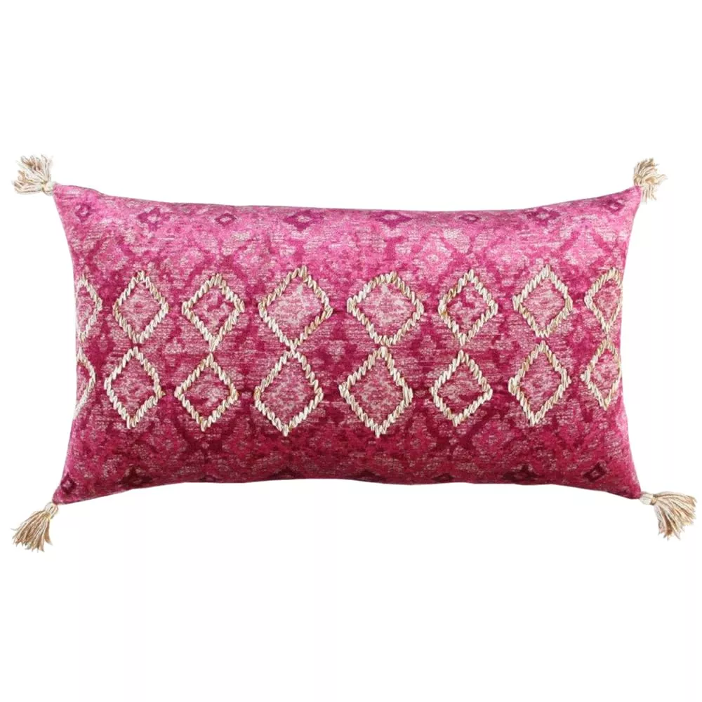 Rizzy Home Diamond 14" x 26" Cotton Viscose Velvet Pillow Cover-Pink