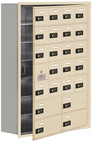 Salsbury Industries 19178-24SRC Cell Phone-Access Panel-7 Unit Recessed Mounted-Resettable Combo Locks with 8-Inch Diameter Compartments, Sandstone