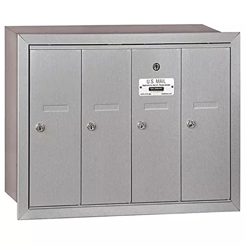 Salsbury Industries 3504ARP Recessed Mounted Vertical Mailbox with Master Commercial Lock, Private Access and 4 Doors, Aluminum