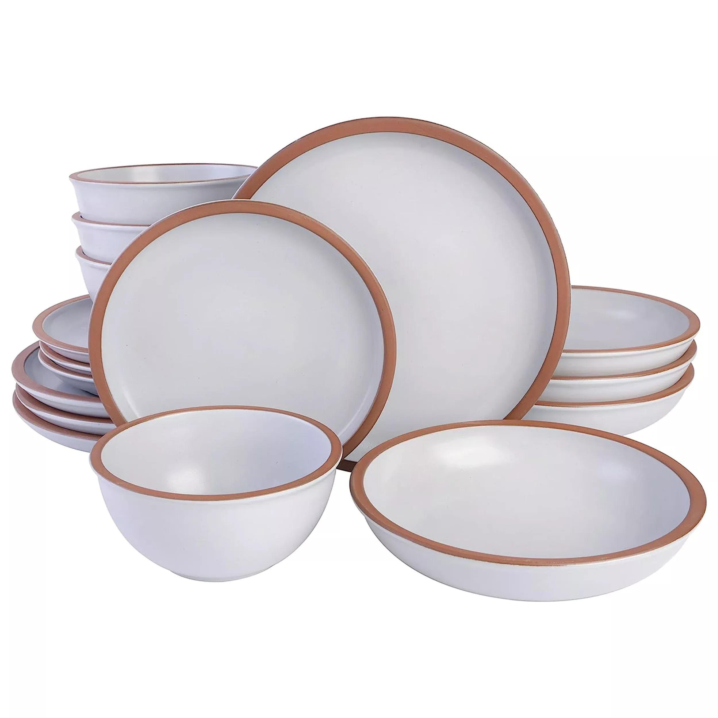 Soho LoungeLagos 16 Piece Terracotta Double Bowl Dinnerware Set in Solid Matte White
