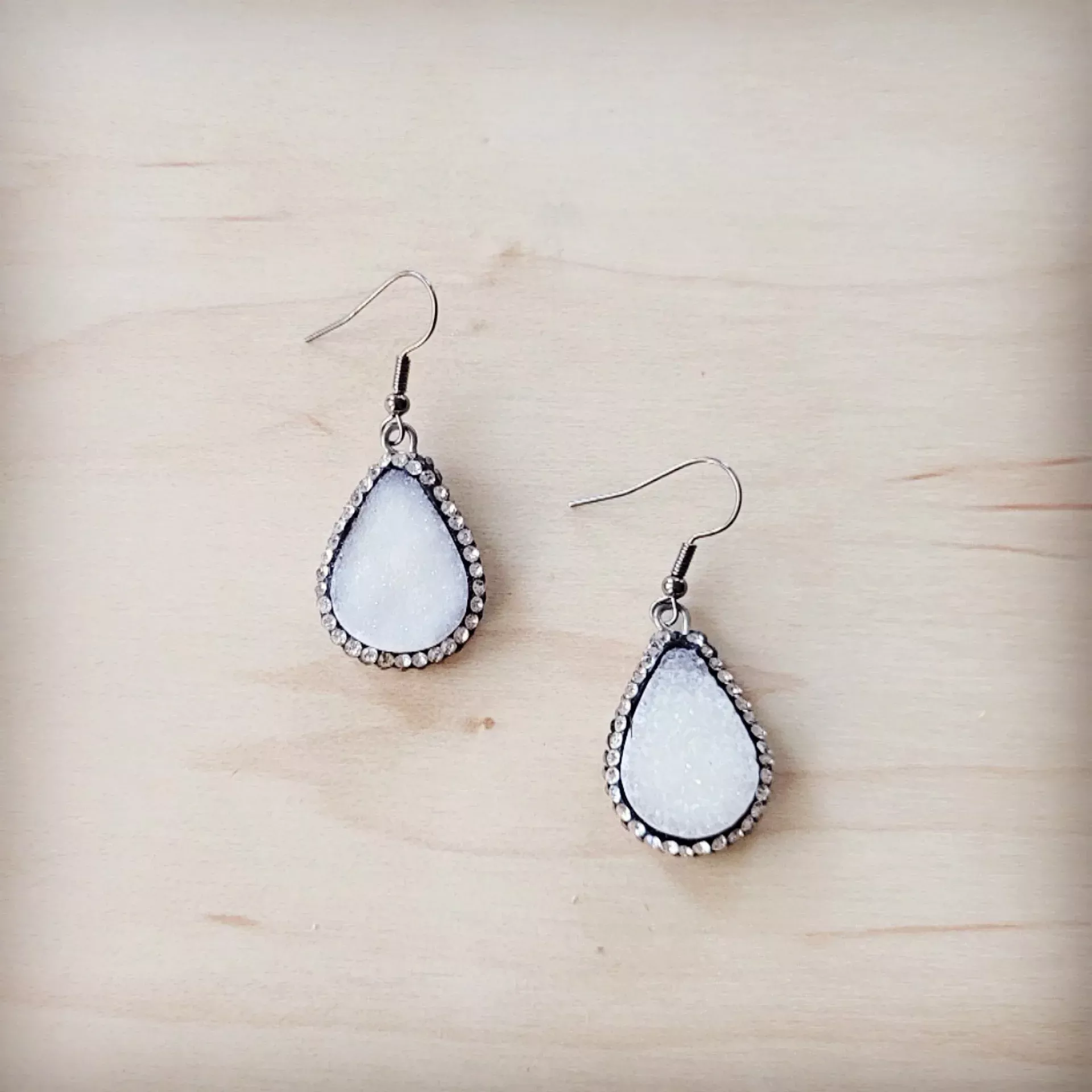 Sparkling White Druzy Drop Earrings 219ct