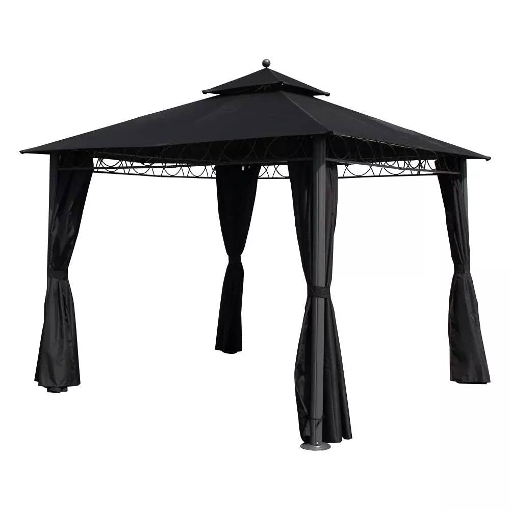 St. Kitts 10-foot Aluminum/ Polyester Double-vented and Drapes Square Gazebo - Black