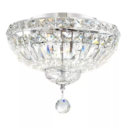 Stefania 3 Light Flush Mount Ceiling Light – 12-Inch Wide Chrome Finish with Crystal Accents, Bright Ambient Lighting for Hallway, Kitchen, or Bedroom