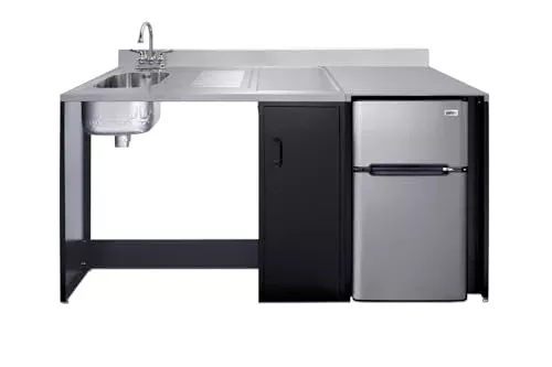 Summit 72" Wide All-in-One Kitchenette, Barrier Free Kitchenette, Refrigerator, Sink, Wheelchair Accessible, Black and Stainless - CK72ADARBFNCK
