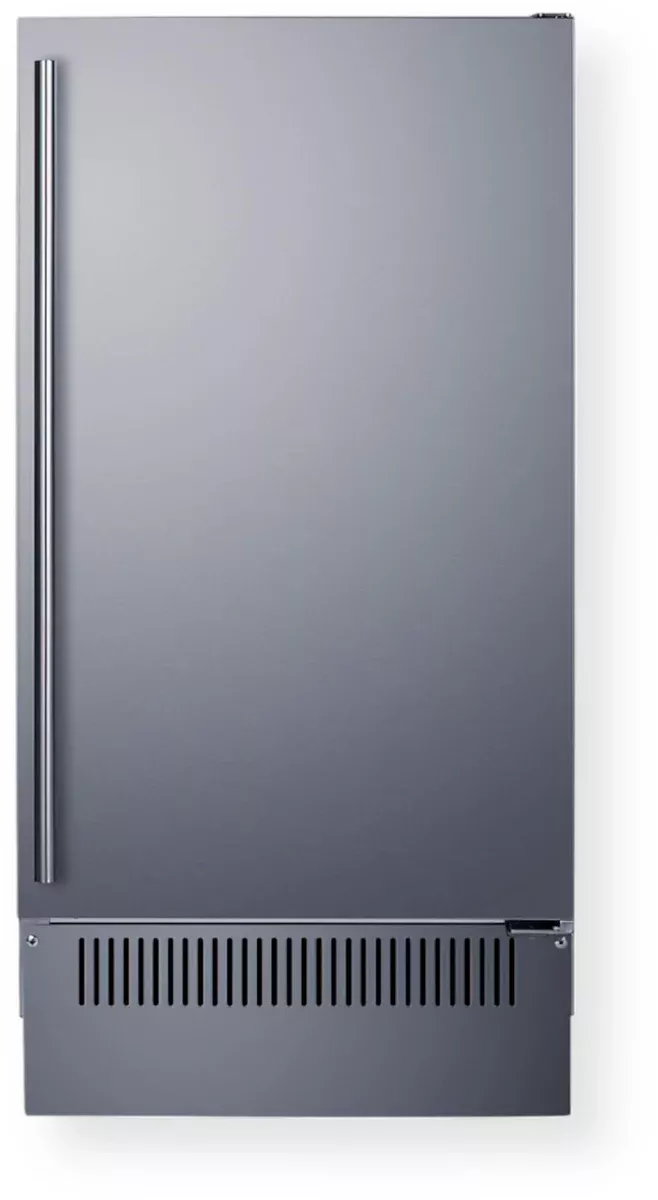 Summit Appliance BIM182OS 18" Wide Outdoor Clear Icemaker; Automatic Defrost; Stainless Steel Door and Cabinet; RHD Swing; 60-lb Production Capacity; Touch Control Panel; Ice Scoop Included