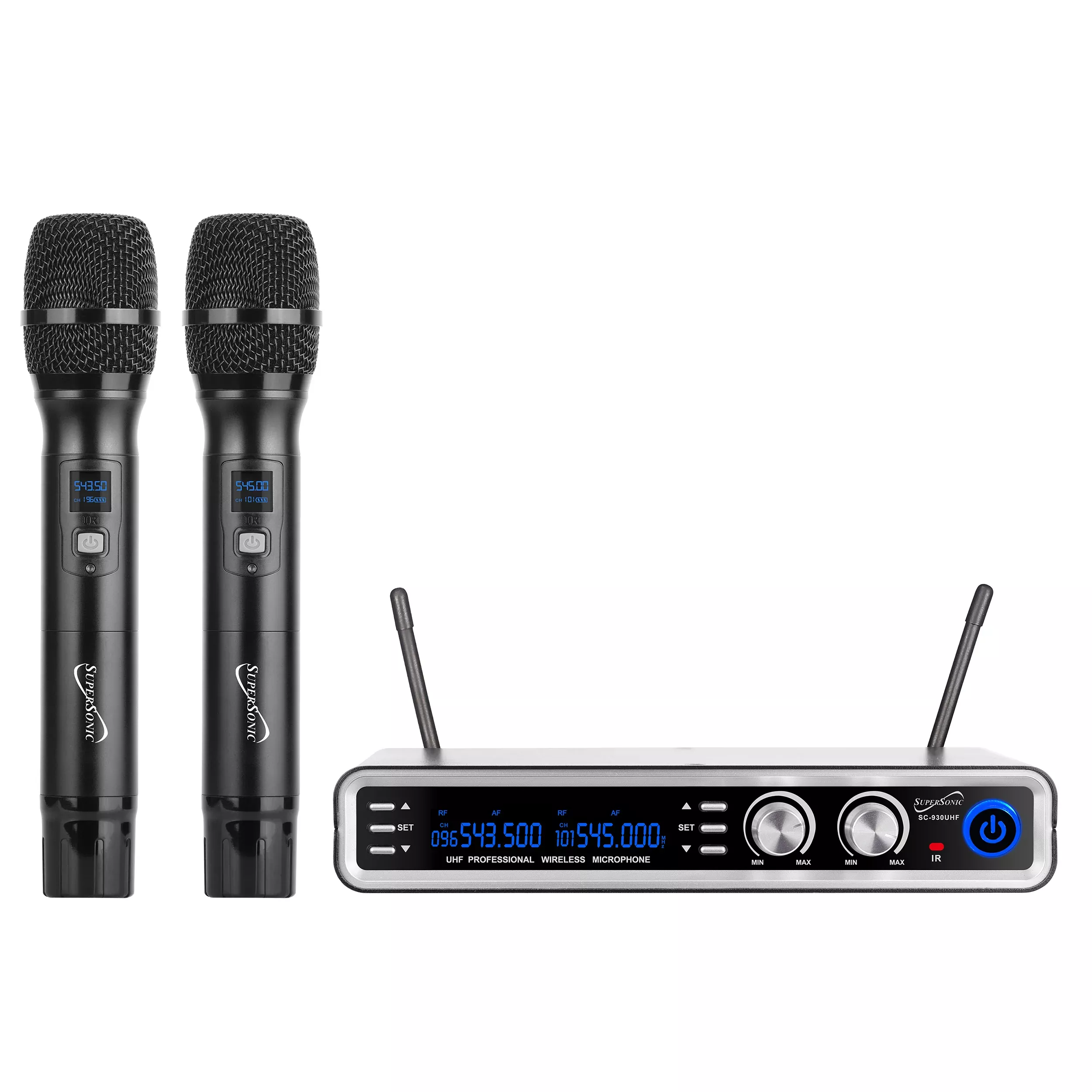 Supersonic SuperSonic UHF Dual Fixed Channel Wireless Microphone System with 300ft Range