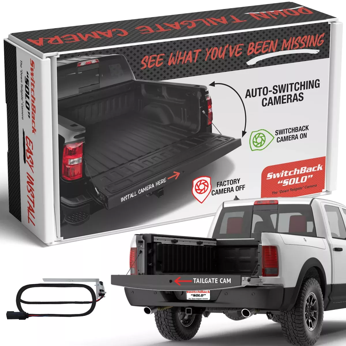 Switchback Solo Down Tailgate Backup Camera for Truck – Back Up Camera Plug & Play (Ford, Ford Super Duty 2017-2022)