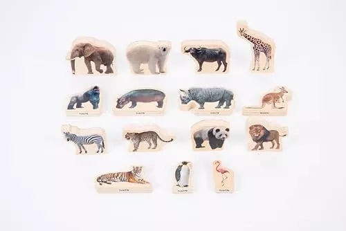 TickiT Wooden Wild Animal Blocks - Set of 15