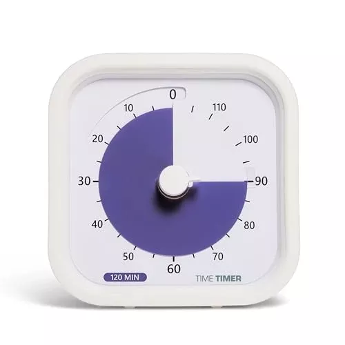 TIME Timer 120 Minute MOD Education Edition ?— Visual Timer with Desktop Software for Kids Classroom Learning, Testing Timer, Study Tool and Office Meetings with Silent Operation (White - 120min)