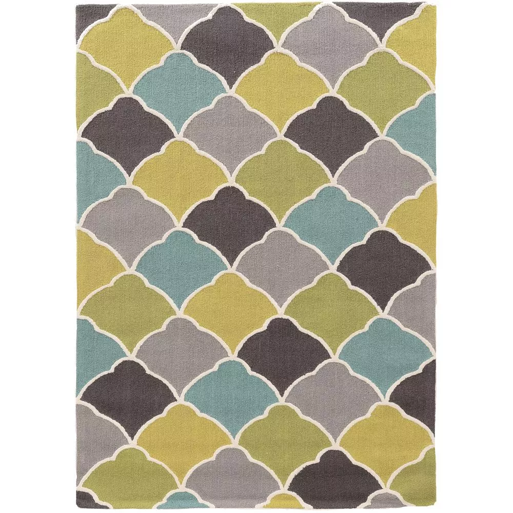 Trio Tiles Grey & Aqua 5x7, Rug - Linon