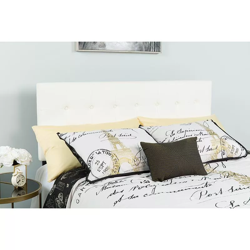 Tufted Upholstered Queen Size Headboard in White Vinyl - Flash Furniture