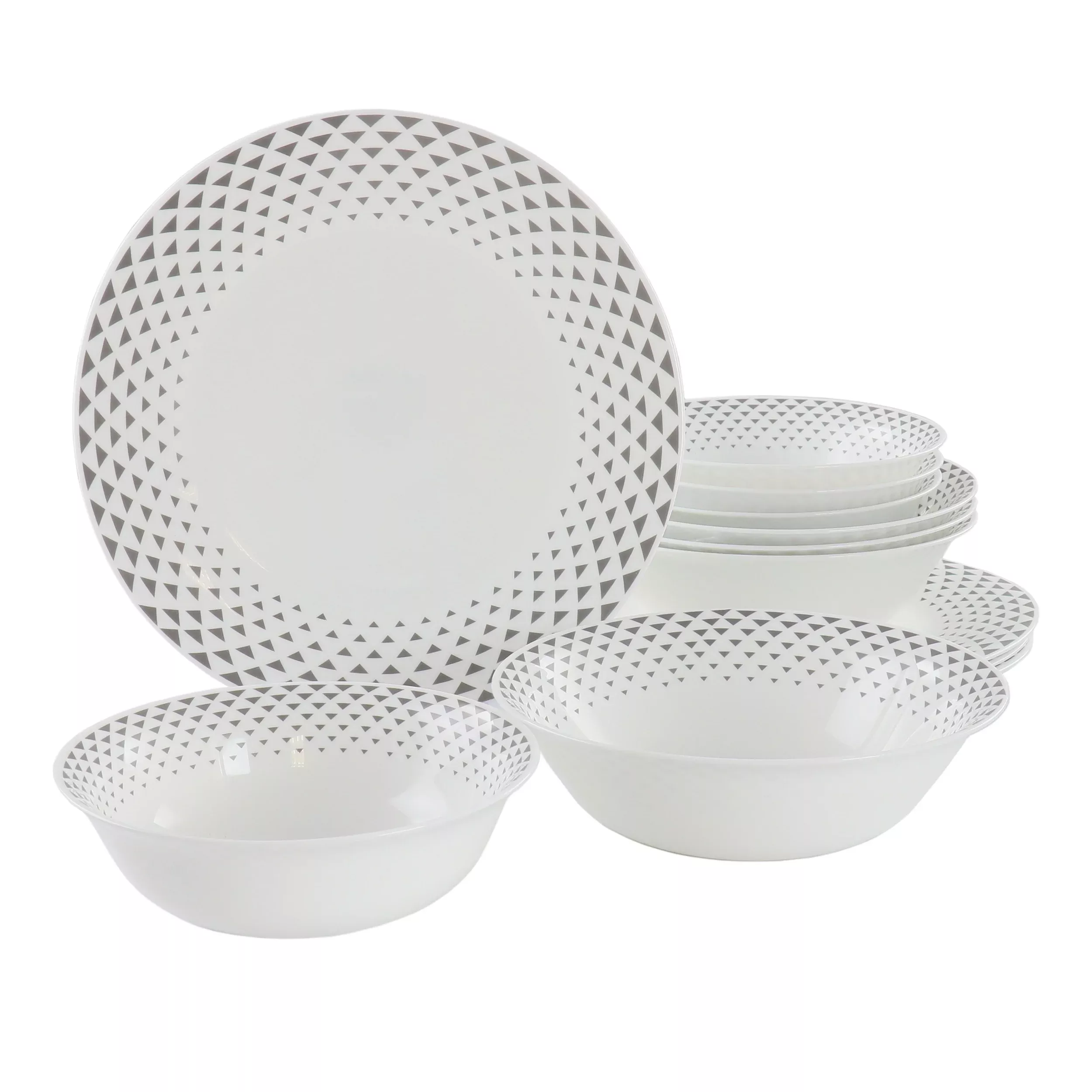 Ultra By Gibson Ultra by Gibson Cane Peak 12 Piece Opal Glass Dinnerware Set in White With Grey Accents