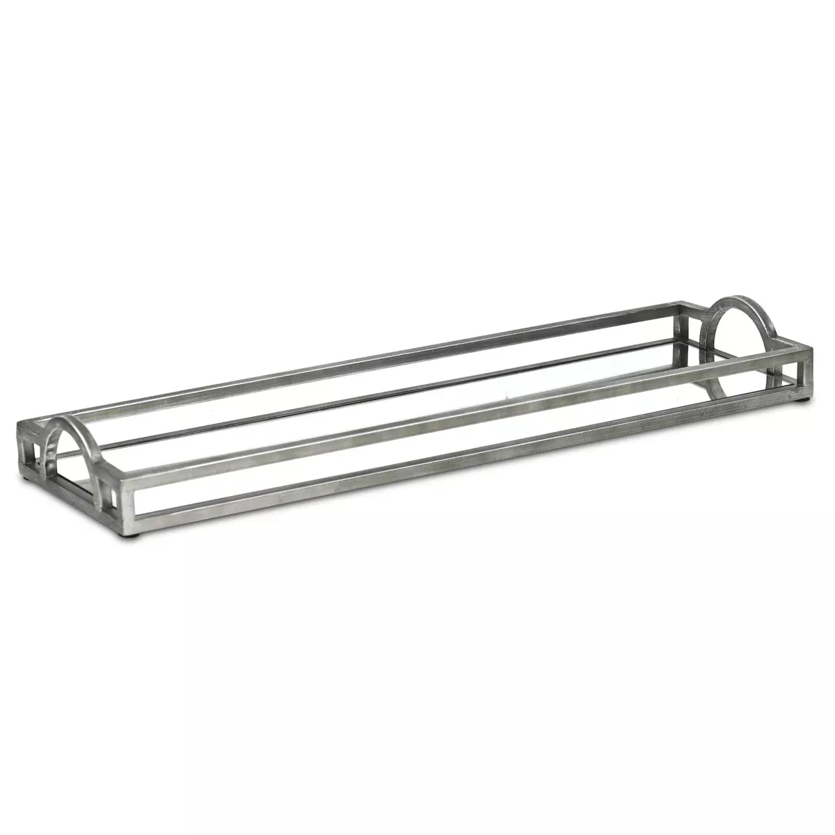 Verena Slim 24" Rectangular Mirrored Tray – Silver Finish with Handles – Modern Centerpiece for Living Room or Console Table – by Cheungs