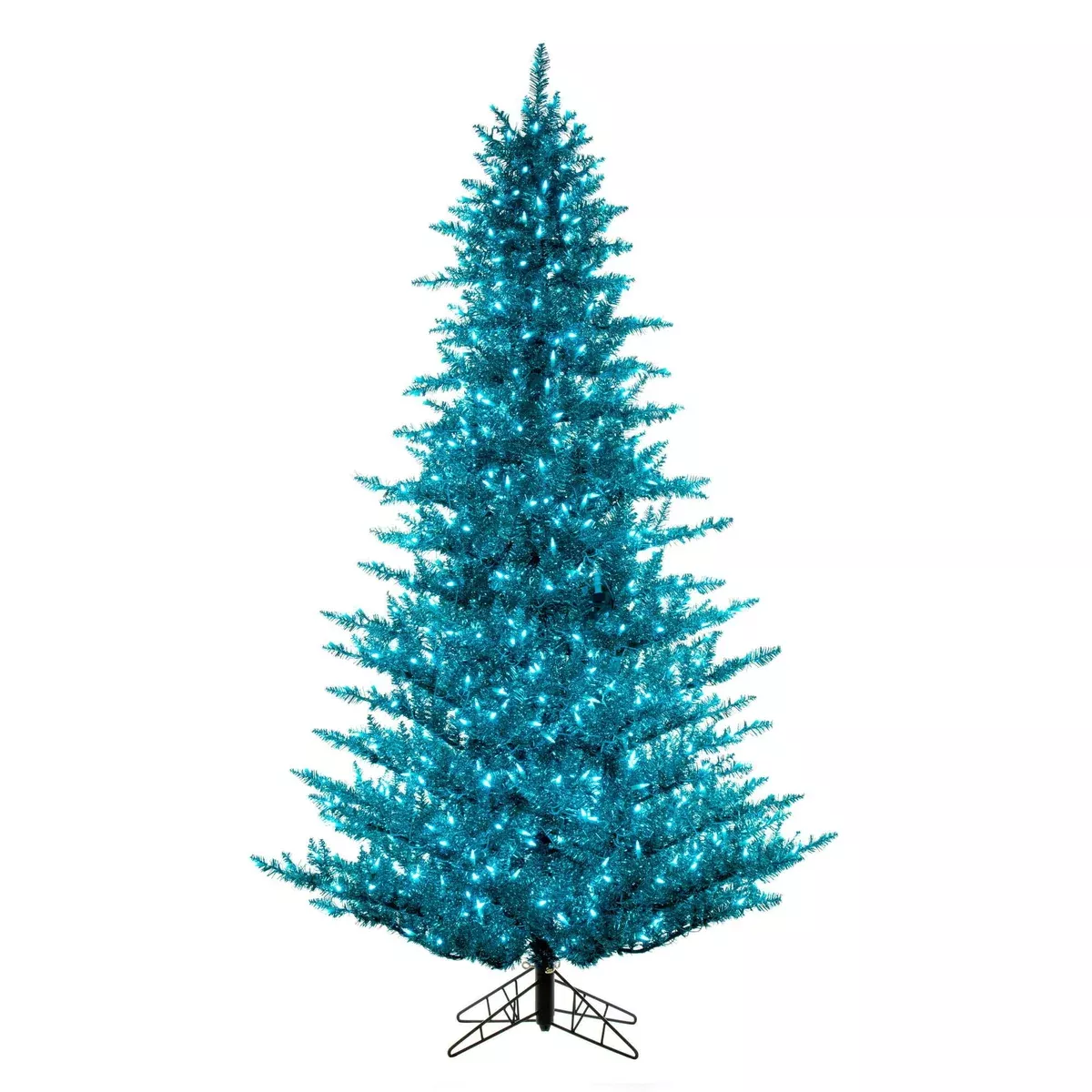 Vickerman 2' x 20" Aqua Tinsel Artificial Pre-Lit Christmas Tree with Lights and Plastic Tree Stand