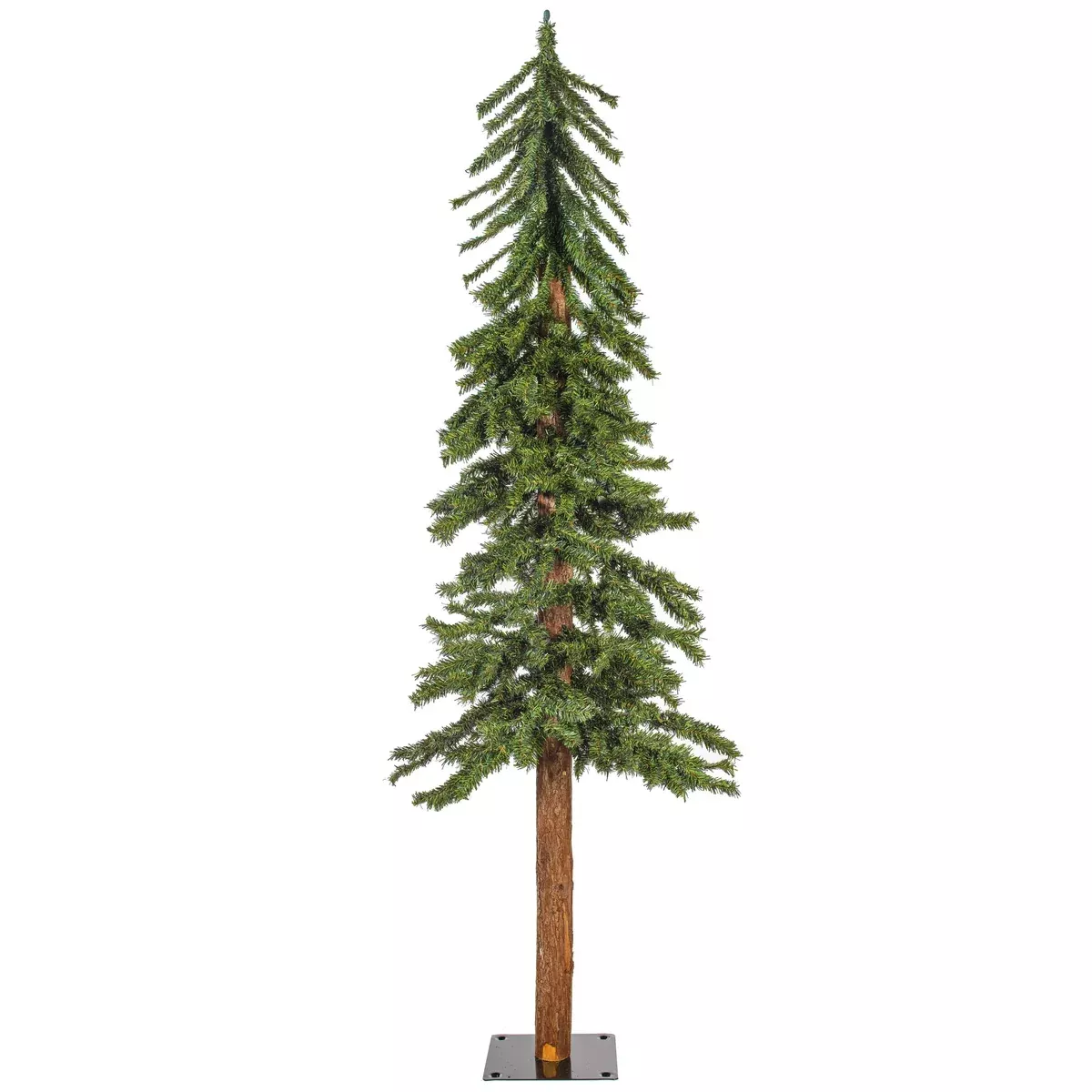 Vickerman 5'x 28" Natural Bark Alpine Artificial Christmas Tree Featuring 475 Rich Green PVC Tips - Unlit- Real Wood Trunk - Flat Metal Stand is Included