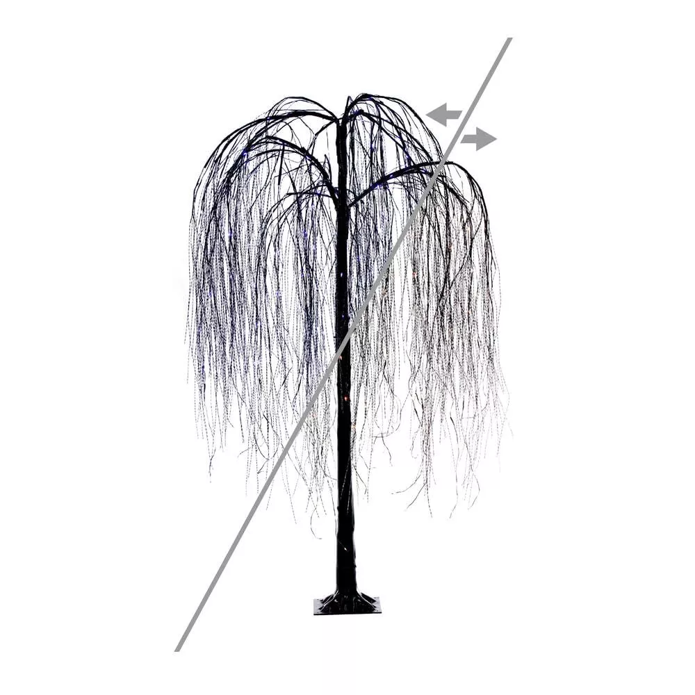 Vickerman 6' x 38" Black Willow Twig Artificial Pre-Lit Halloween Tree with 243 Purple and Orange LED Dot Lights.