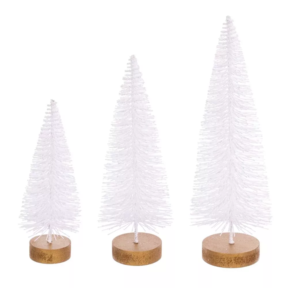 Vickerman 8"-10"-12" White Sisal Bottle Brush Tree Set, Set of 3
