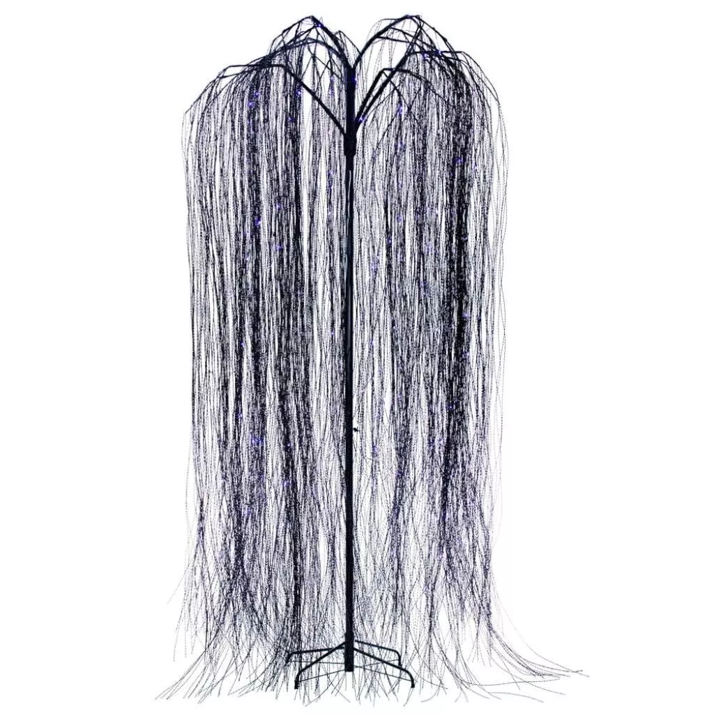 Vickerman 8' x 42" Black Willow Twig Artificial Pre-Lit Halloween Tree with 312 Purple and Orange LED Dot Lights.