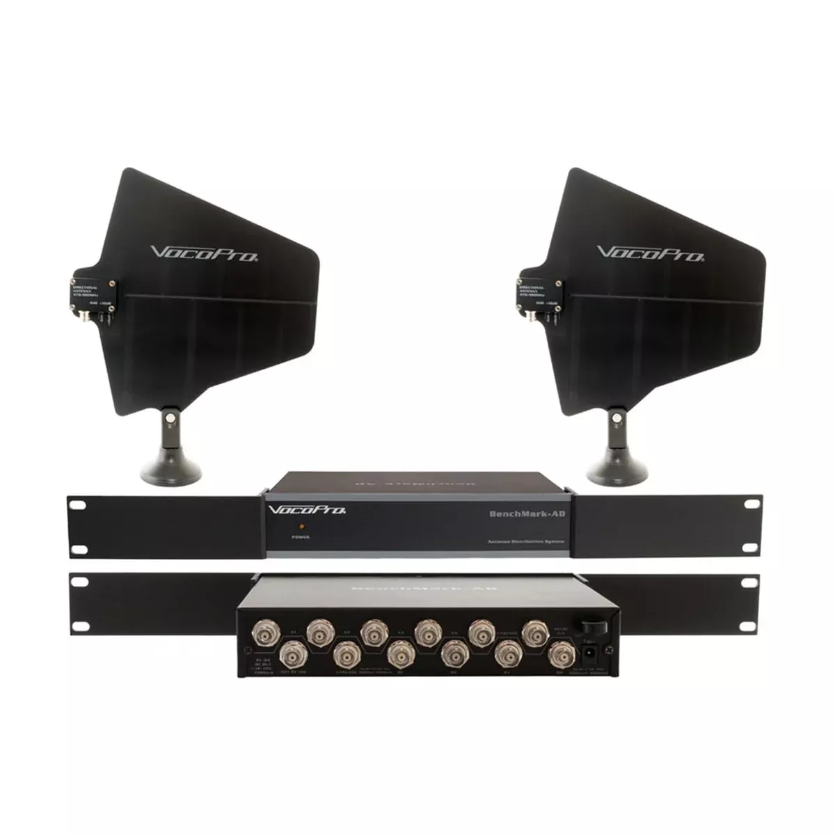 VocoPro BENCHMARK-AD-PAC Professional Antenna Distribution System with Two Active Directional Antenna Bundle