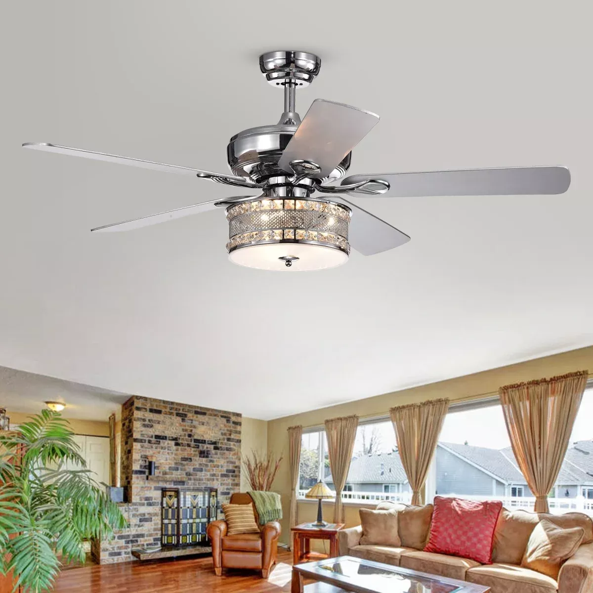 Warehouse of Tiffany CFL-8333REMO 52 in. Davrin Indoor Remote Controlled Ceiling Fan with Light KitChrome