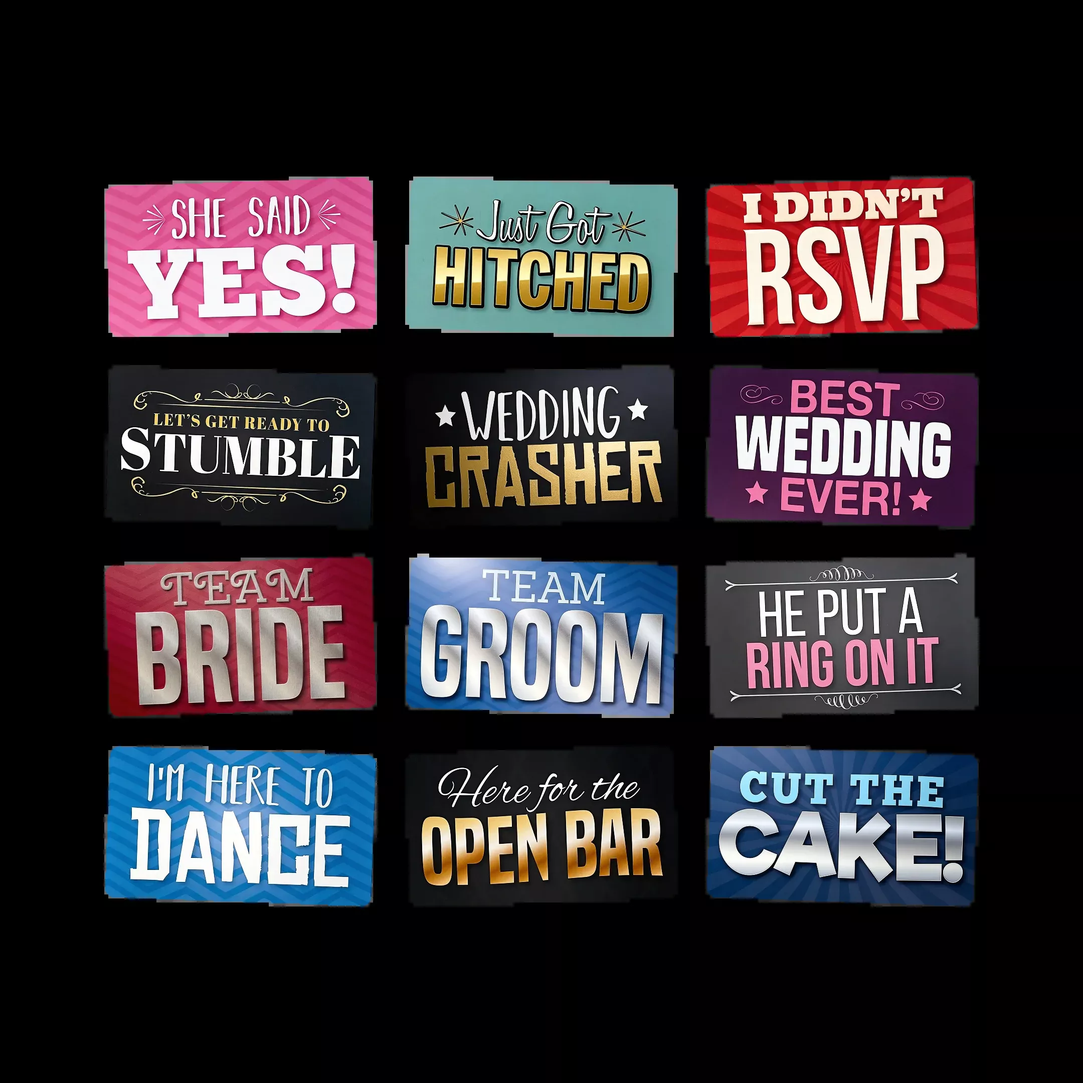 Wedding Photo Booth Props - 6 Double-Sided PVC Signs