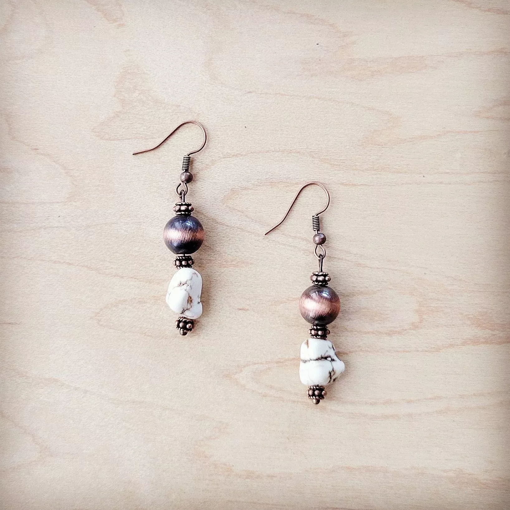 **Western White Turquoise w / Copper Bead Drop Earring 200x