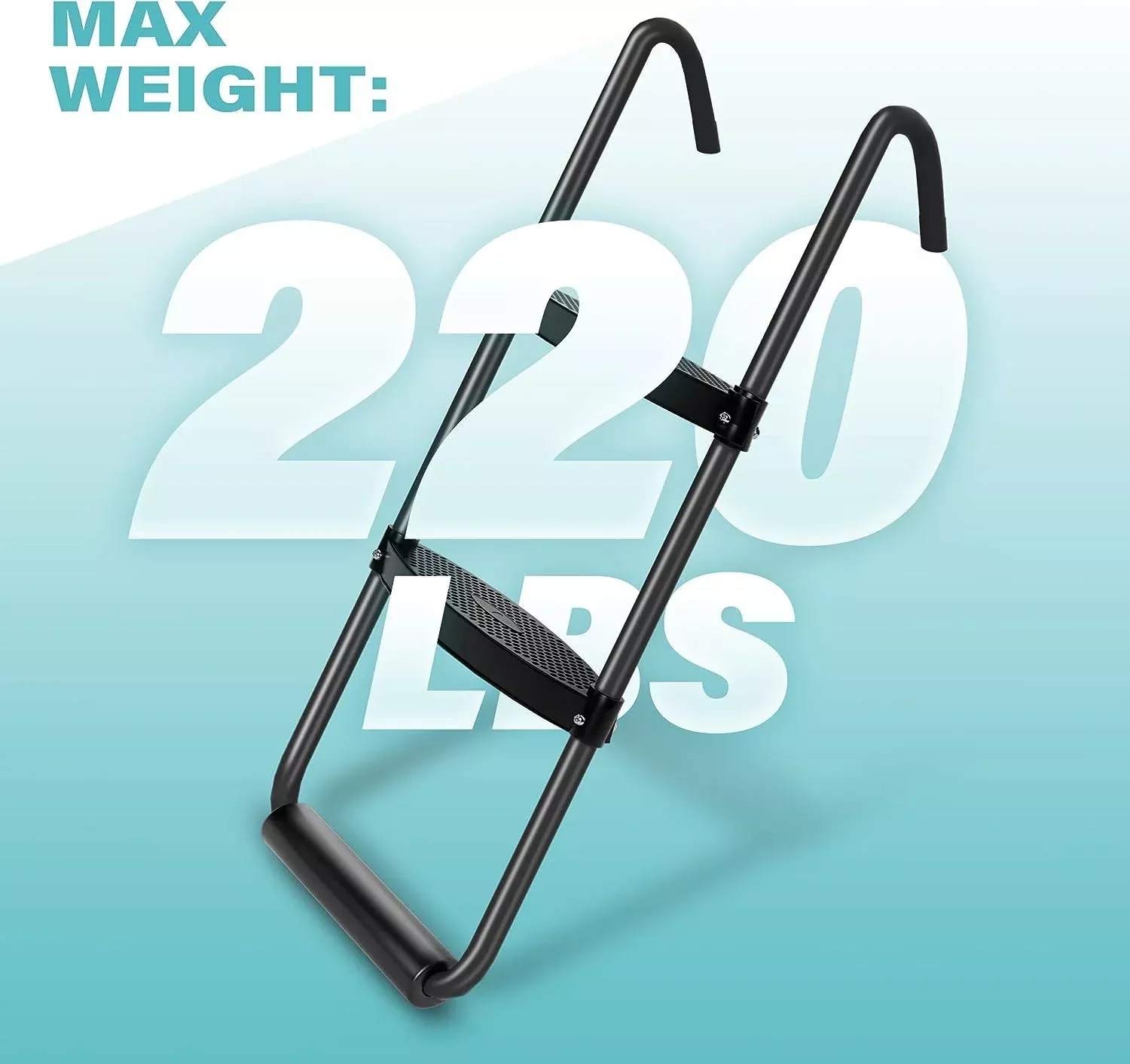 Yeah Depot - Simple Deluxe Trampoline Ladder with Horizontal Wide Steps Skid-Proof Steps Simple Deluxe 12FT 14FT Trampoline Stairs Accessories, Universal Hook UV Treated Steel 220 lbs, Trampoline Parts Black