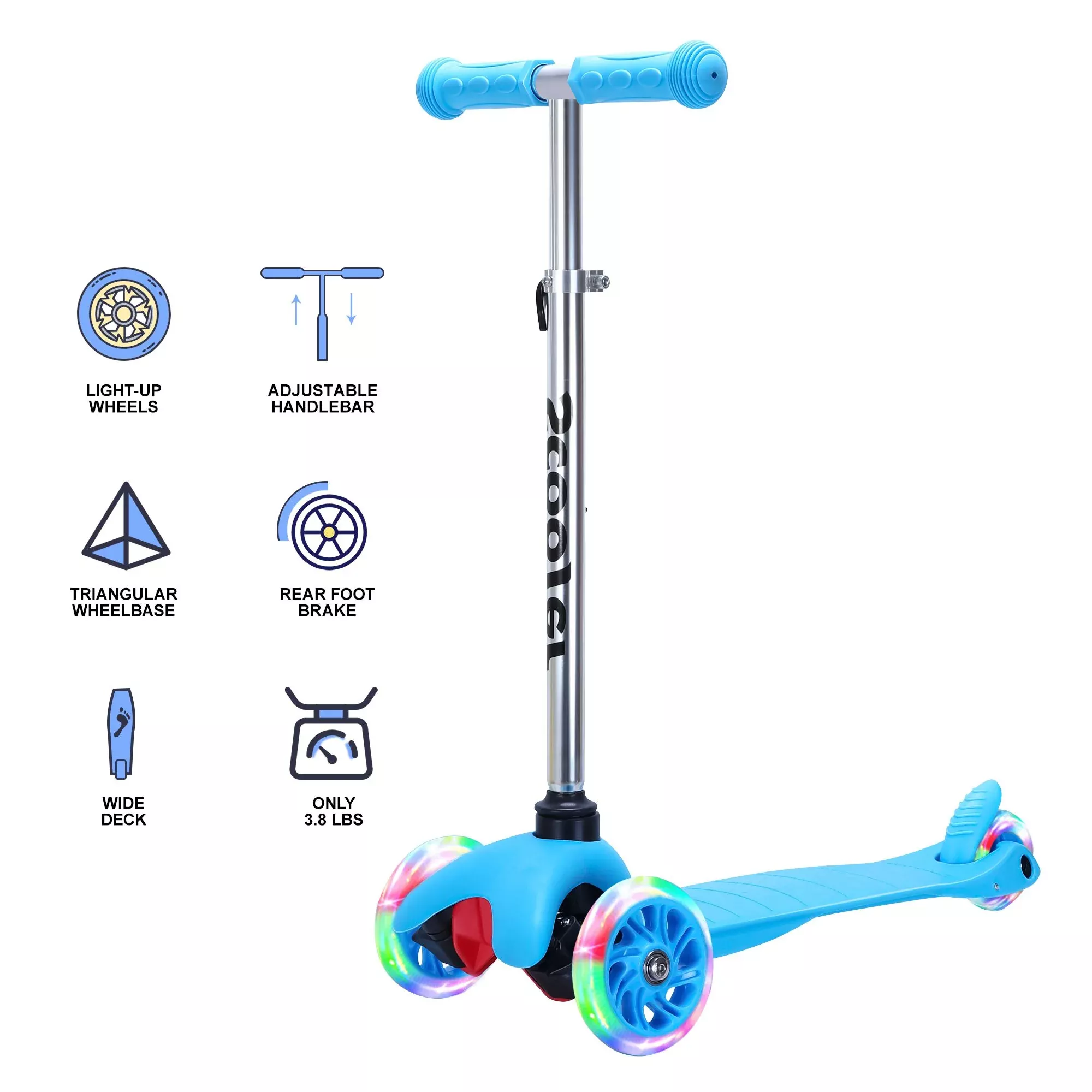 Yeah Depot - SimpleLux Kids Scooter - 4 Adjustable Height, Extra-Wide Deck with Brake & 3 PU Flashing Wheels, Over 3 Years Old,Blue